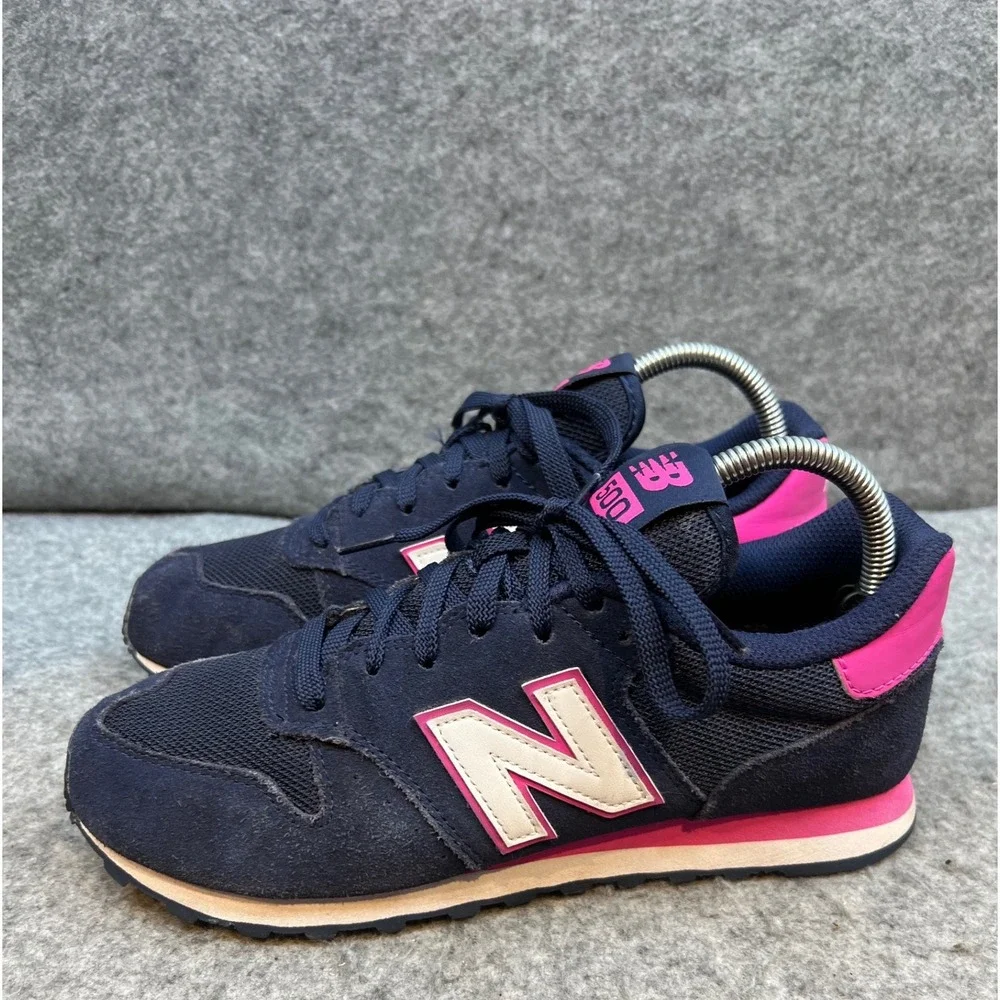 New Balance 500 Navy Blue Pink Suede Mesh Running Shoes Sneakers Womens Size 9