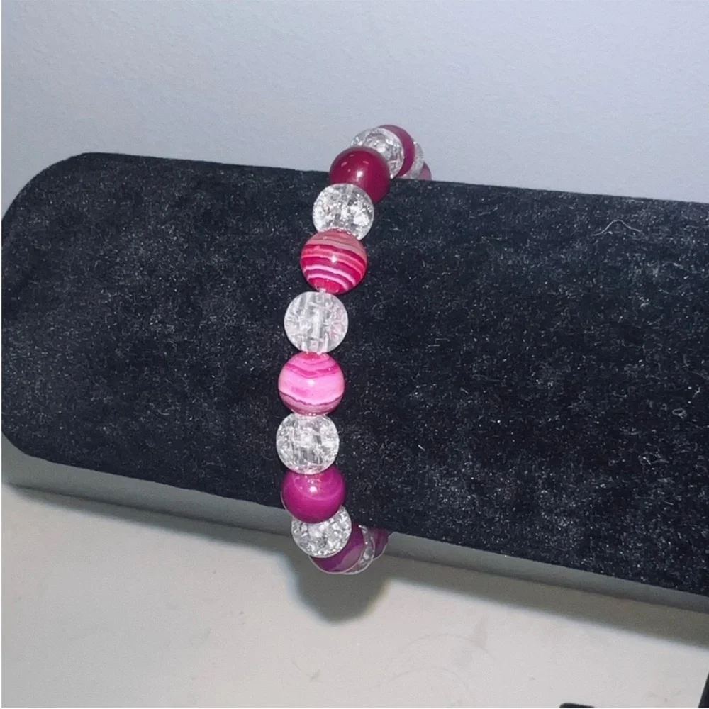 Elegant Pink and Silver Handcrafted Beaded Bracelet