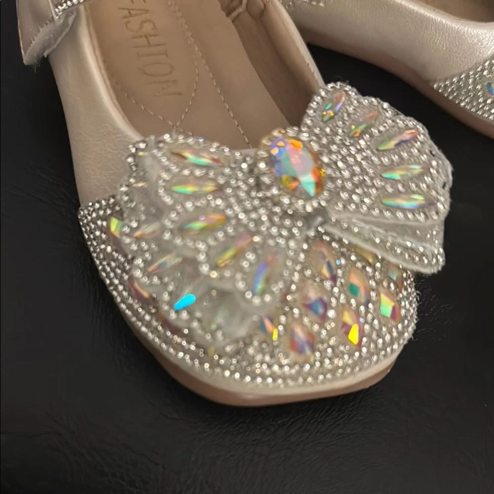 Kids Girls Glitter Crystal Shoes Rhinestone Diamond Bow Soft Sole Party Princess