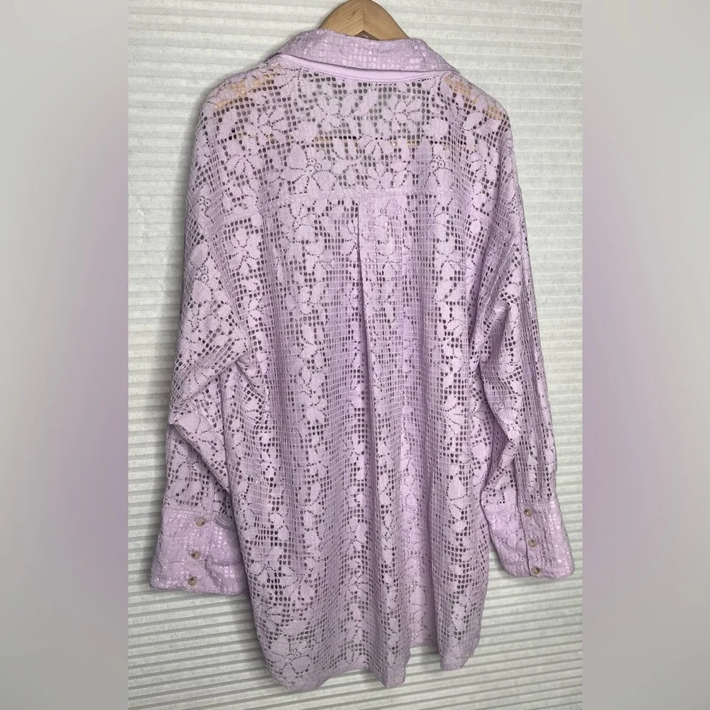 FREE PEOPLE in your dreams lace button down lavender XL oversized lace bohemian