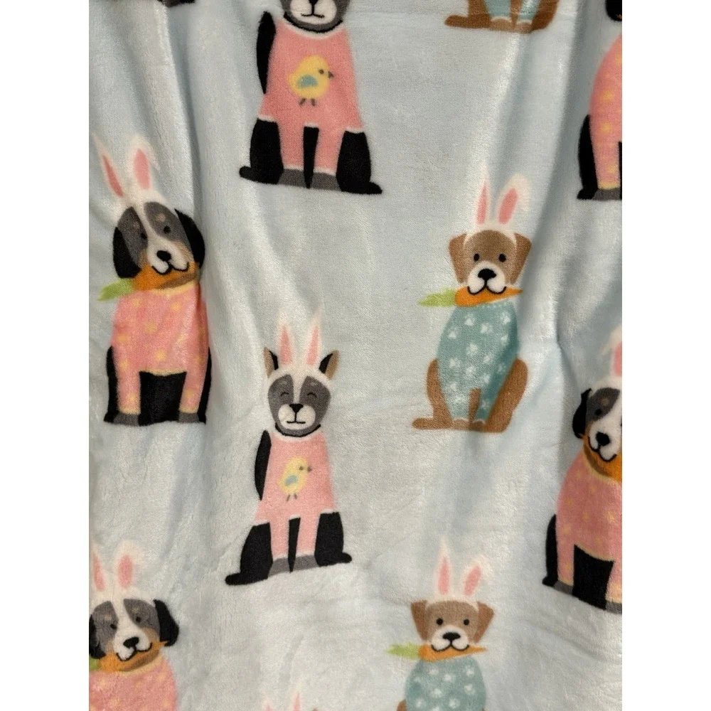 Hippity Hoppity Easter Dogs with Bunny Rabbit Ears plush blanket throw 60x70