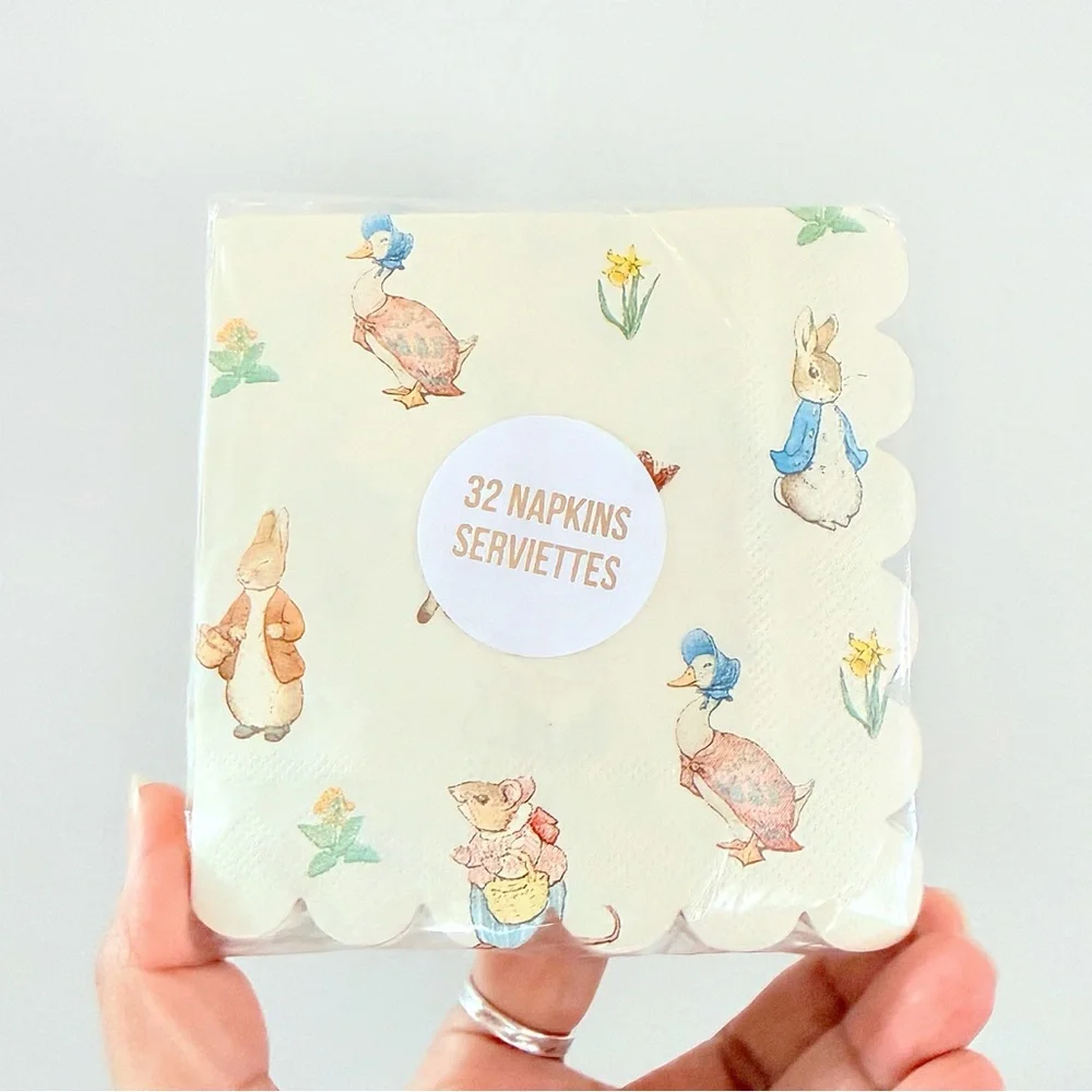 Meri Meri Peter Rabbit 32 Piece Cream Scalloped Small Cocktail Paper Napkins