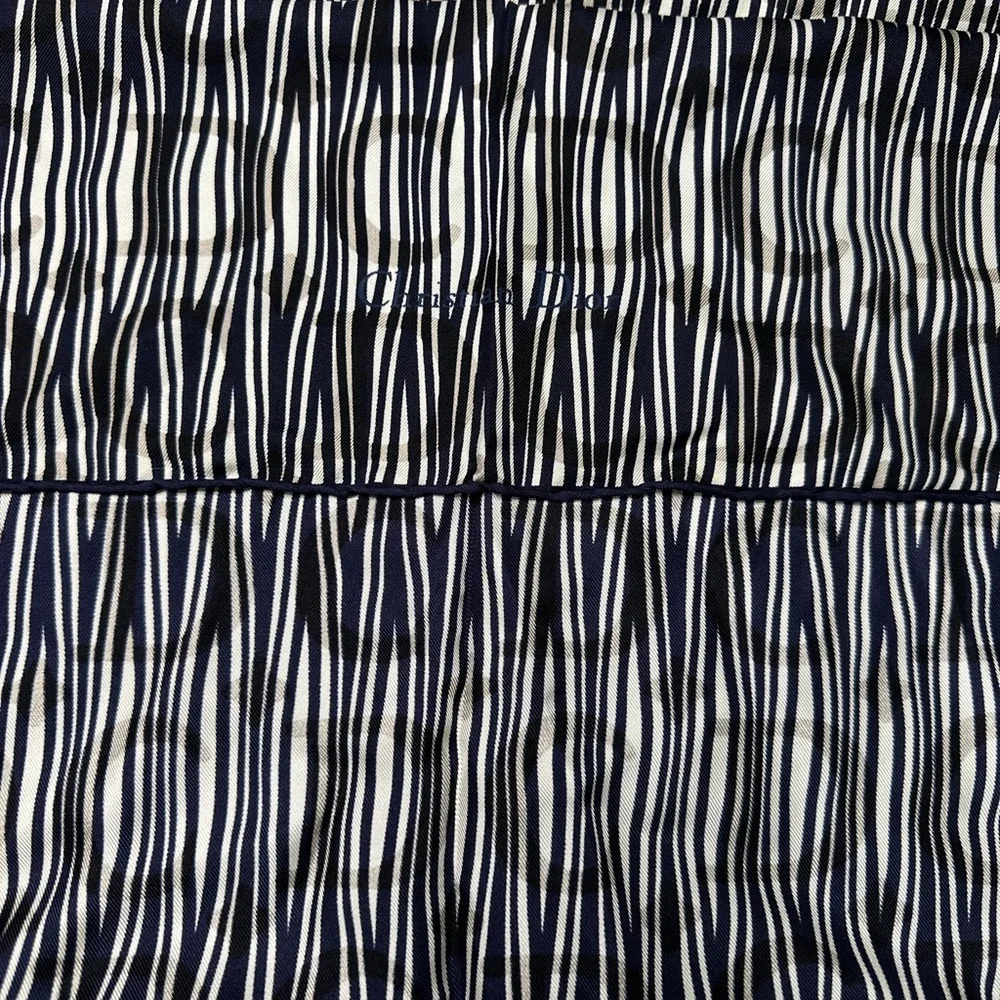Christian Dior Navy and White Striped 100% Silk Scarf
