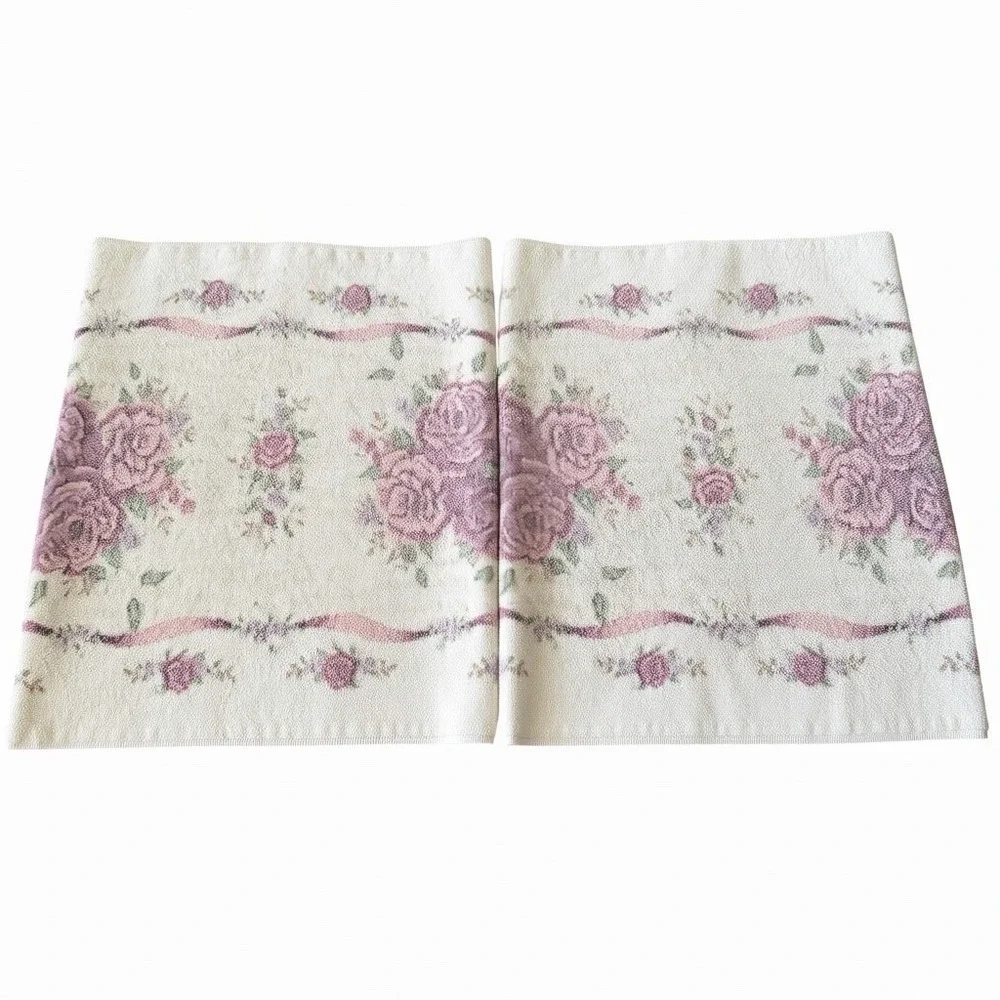 Vintage Glynna Turley Rose Floral Hand Towels 100 % Cotton Set 2 Cottagecore