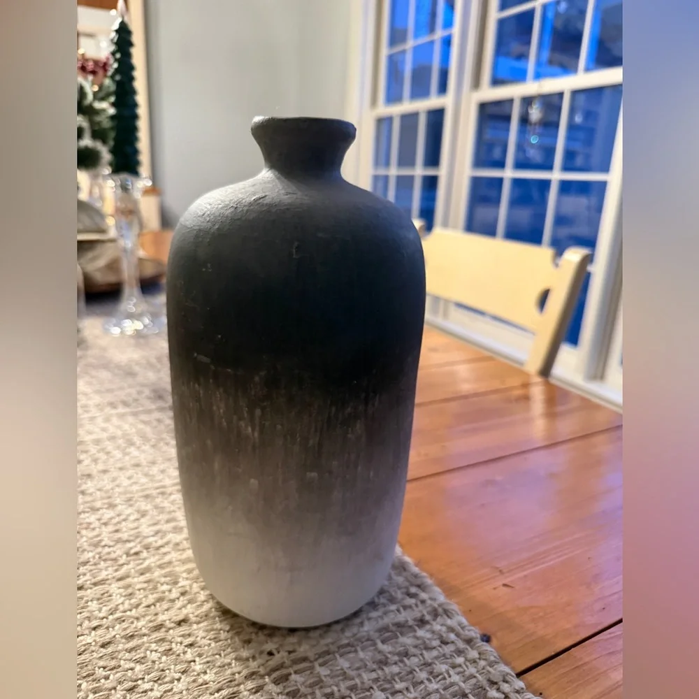 Neutral Ombre Unglazed Earthenware Vase - Modern Home Accent Handcrafted