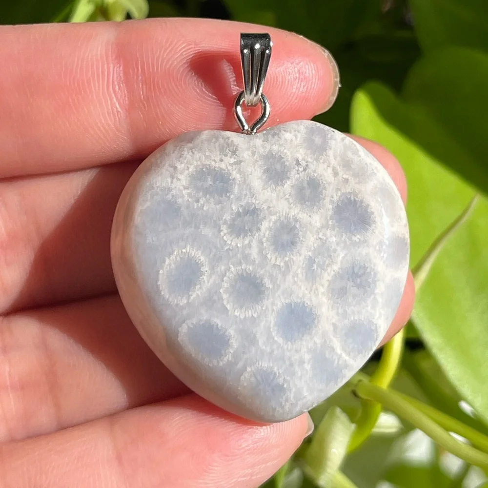Beautiful stainless steel fossil coral‎ jade pendant