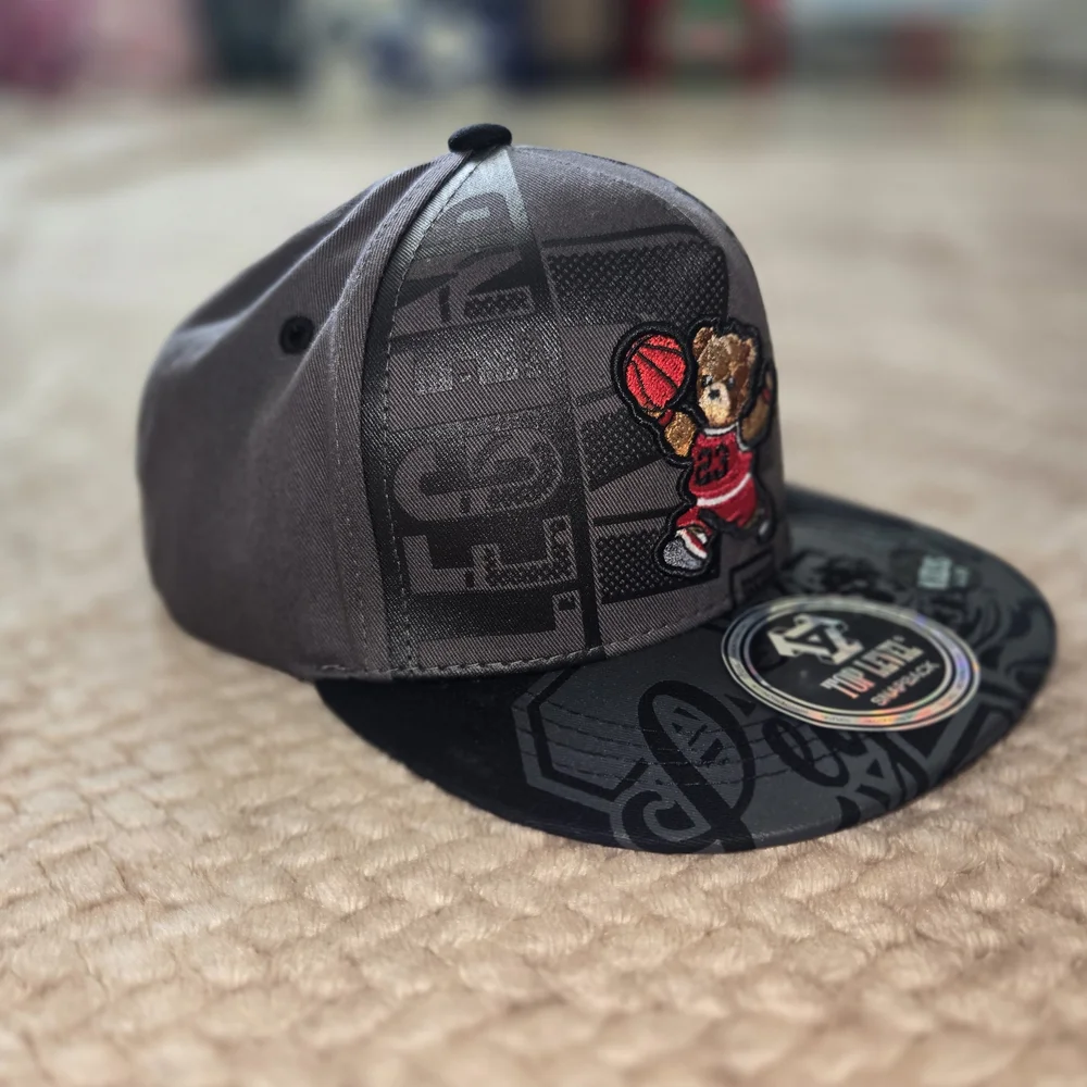 Top Level Kids Grey & Black Snapback Hat with Basketball Bear Legend Forever