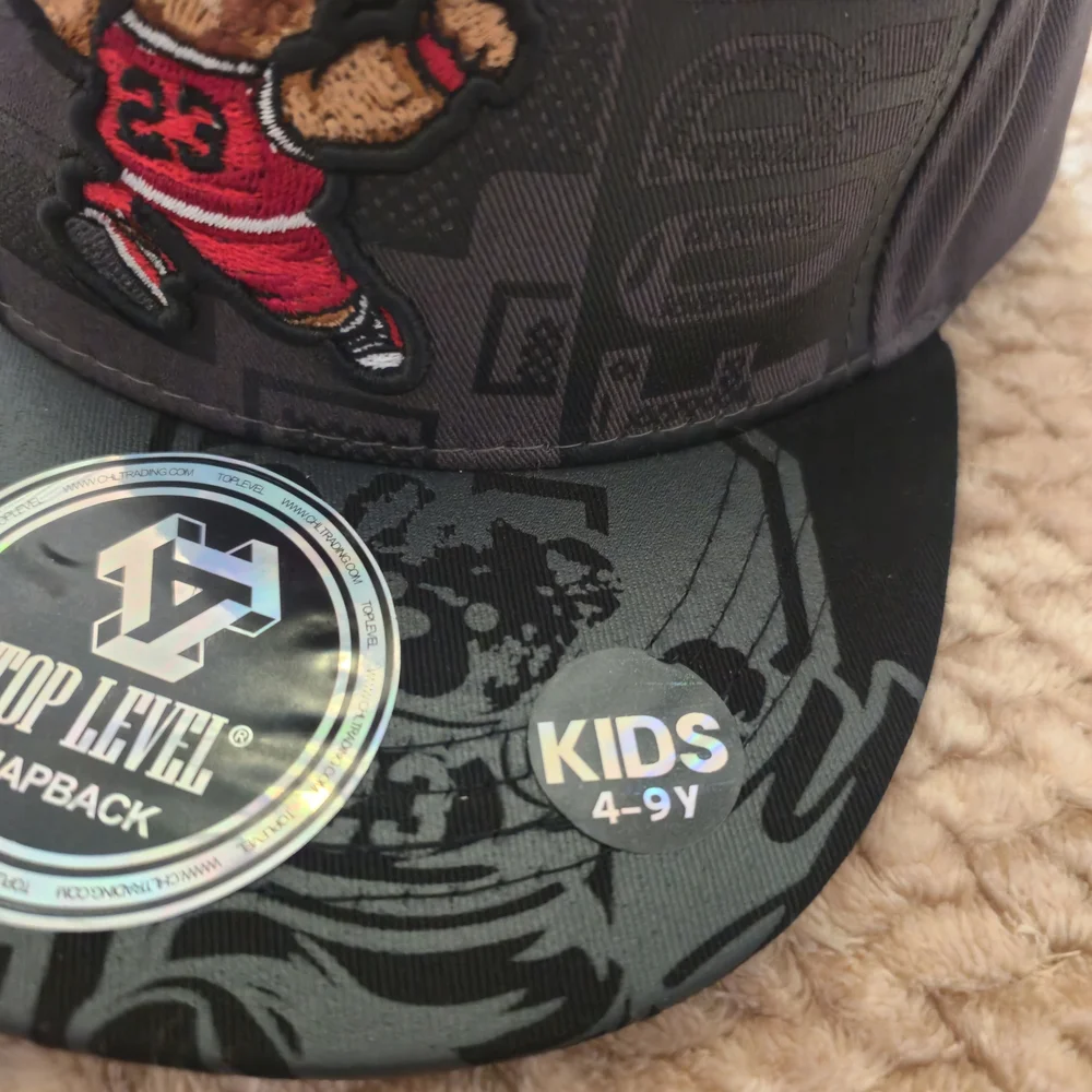 Top Level Kids Grey & Black Snapback Hat with Basketball Bear Legend Forever