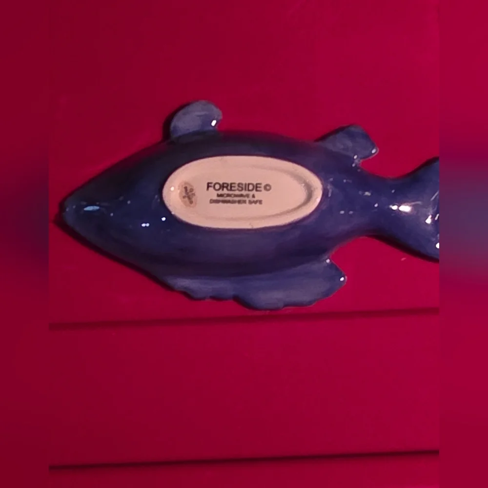 Blue and Orange Striped Ceramic Fish Accent - Decorative Aquarium-Inspired Dish