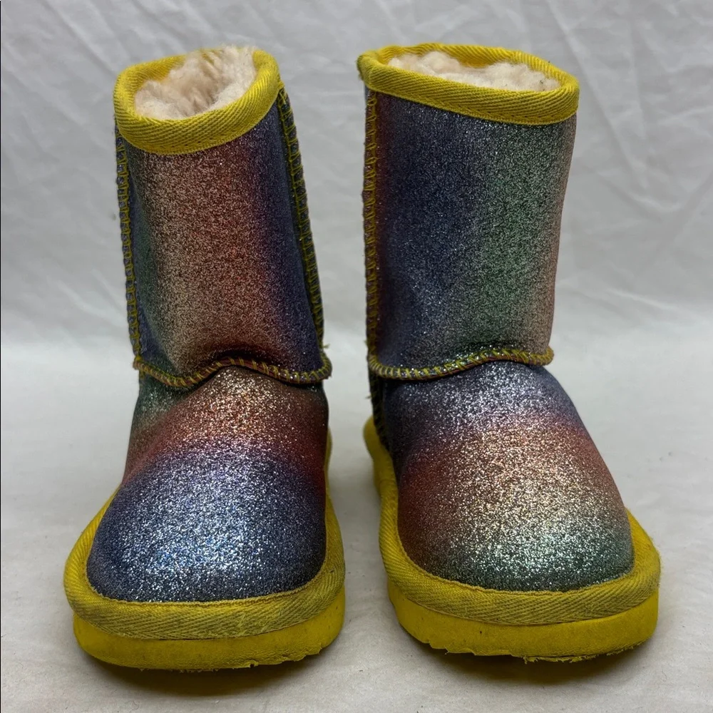 Ugg Sparkle Rainbow Kids Winter Boots with Yellow Trim for baby SZ 6