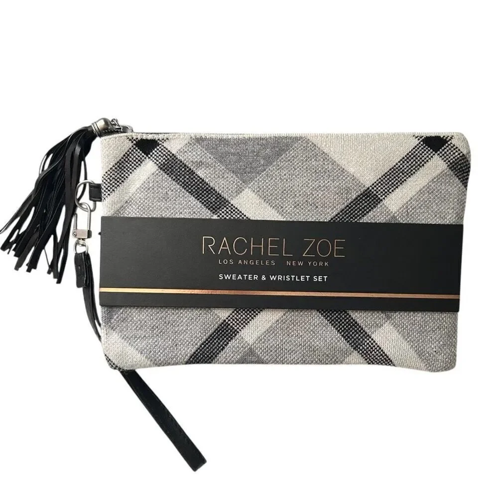 3/$15 Rachel Zoe Black and White Plaid Tassel Wristlet