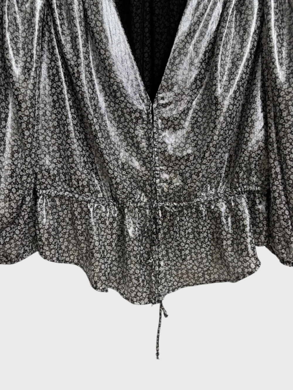 Free People Small Talk That Talk Metallic Silver Floral Top Blouse Size S Shiny