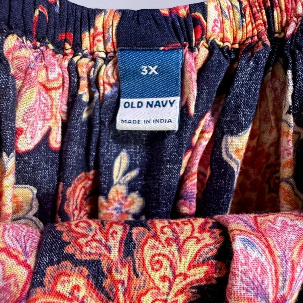 Old Navy Floral Off The Shoulder Blouse Navy Blue Pink Boho Top 3X Plus Size