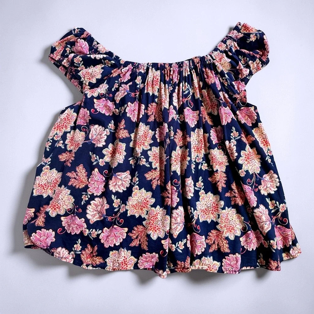 Old Navy Floral Off The Shoulder Blouse Navy Blue Pink Boho Top 3X Plus Size