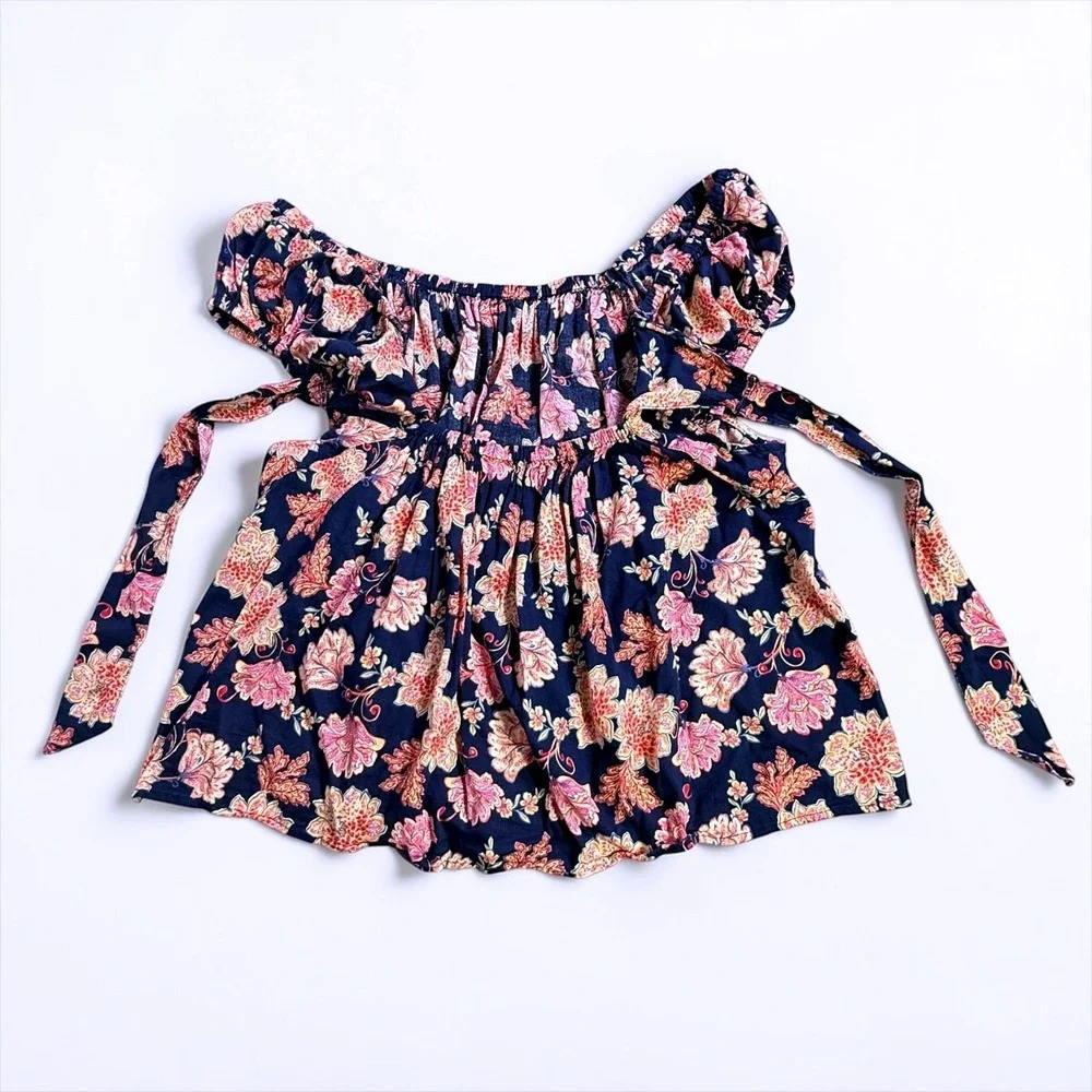 Old Navy Floral Off The Shoulder Blouse Navy Blue Pink Boho Top 3X Plus Size