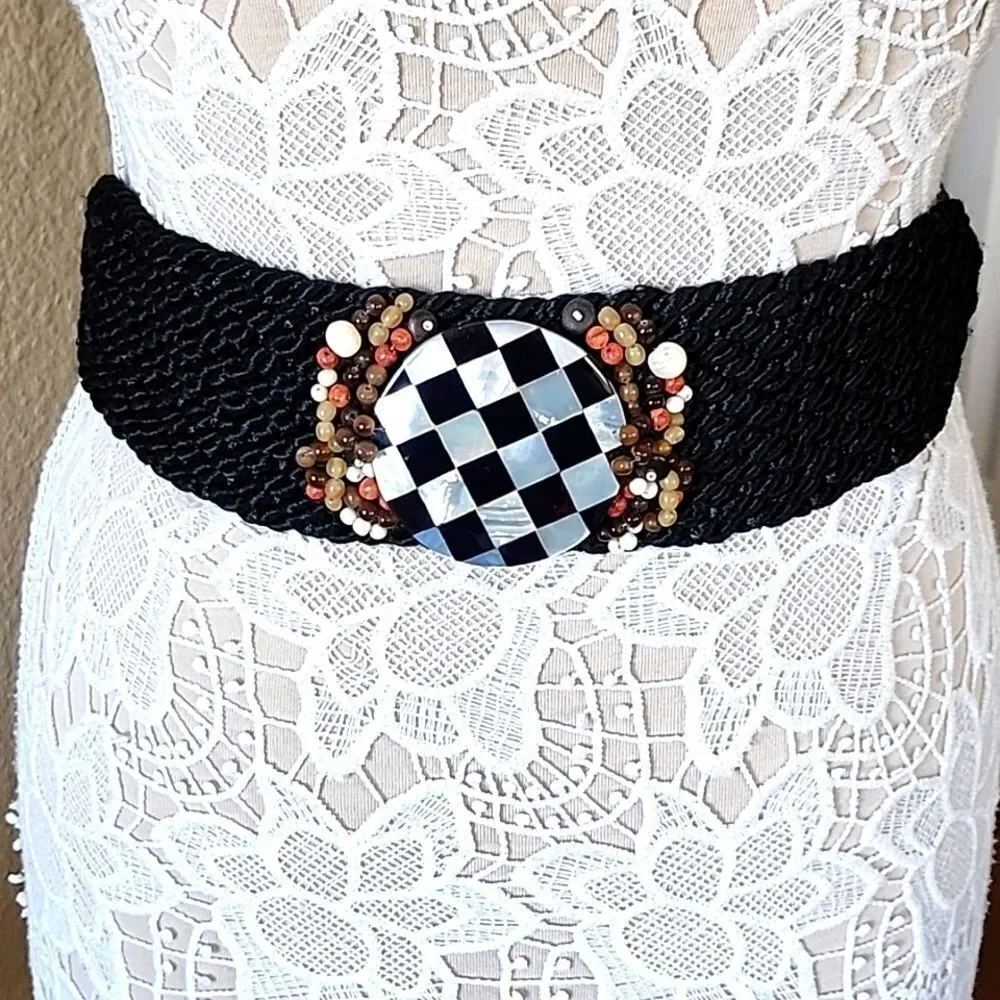 Vintage Mother of Pearl and Glass Bead Belt  Boho Chic Y2K Dopamine 70's 80's
