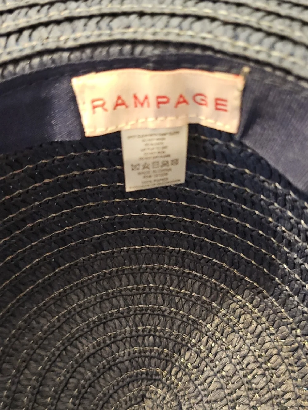 Rampage Slate Blue Wide-Brim Straw Sun Hat with Fringe Trim