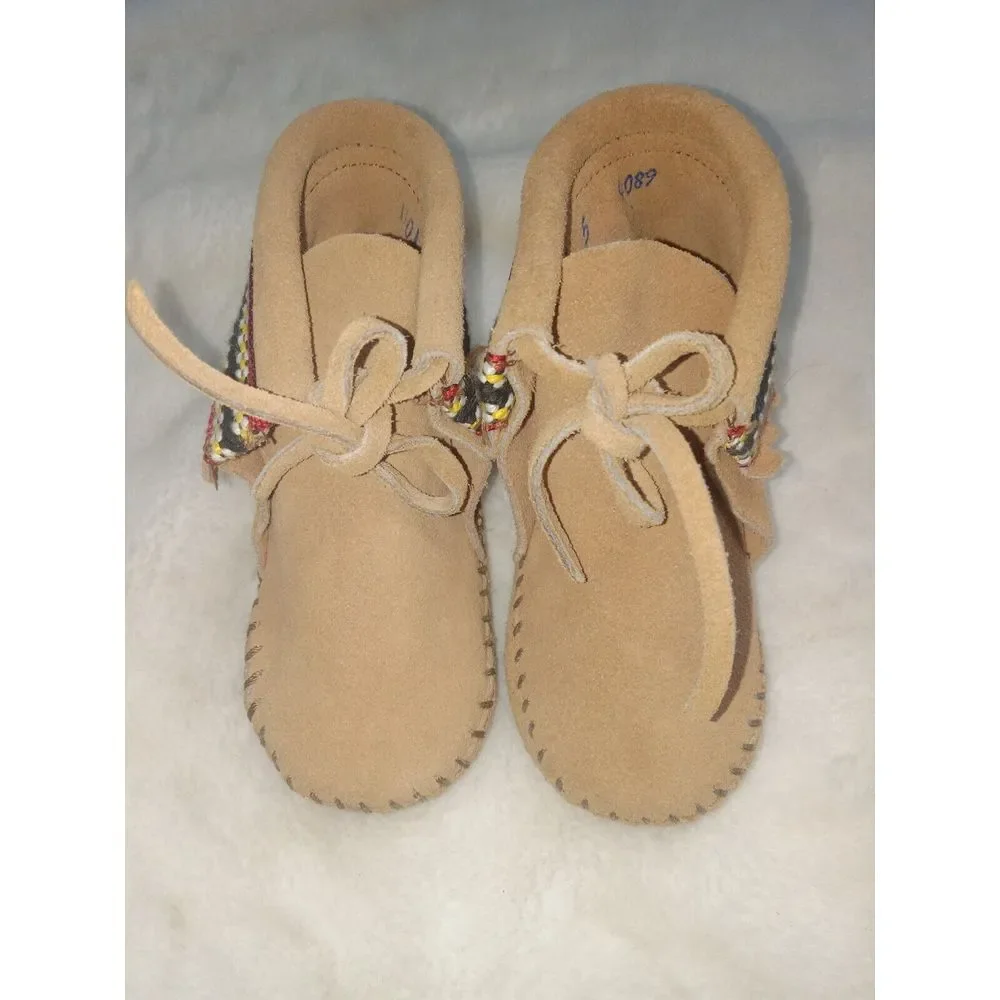 Vintage Childs Minnetonka Moccasin Bootie Boots Size 5 Toddler Baby Brown Suede‎