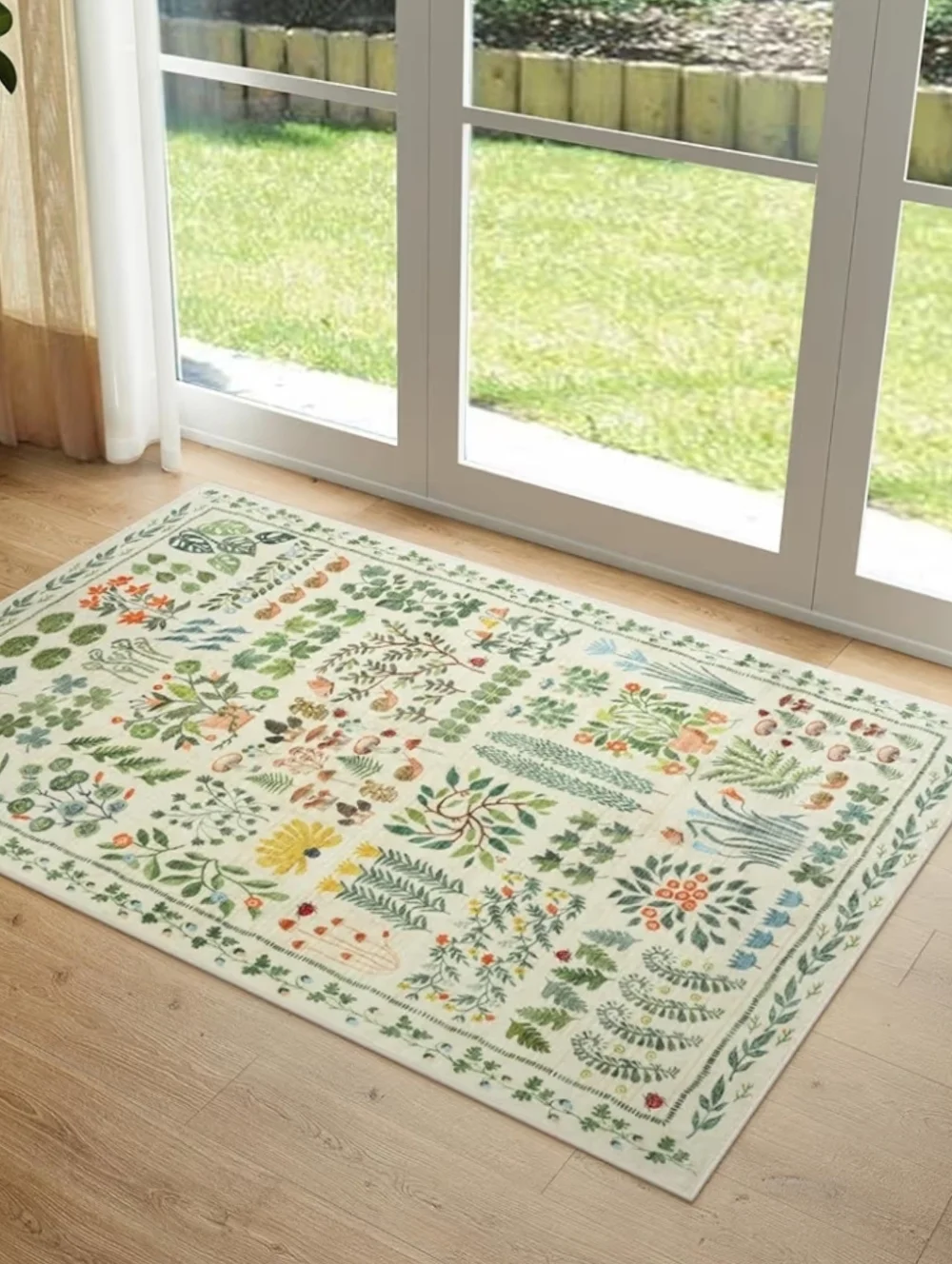 NWT 3'x5' Botanical Greenery Area Rug Non-Slip Machine Washable In Cream/Green