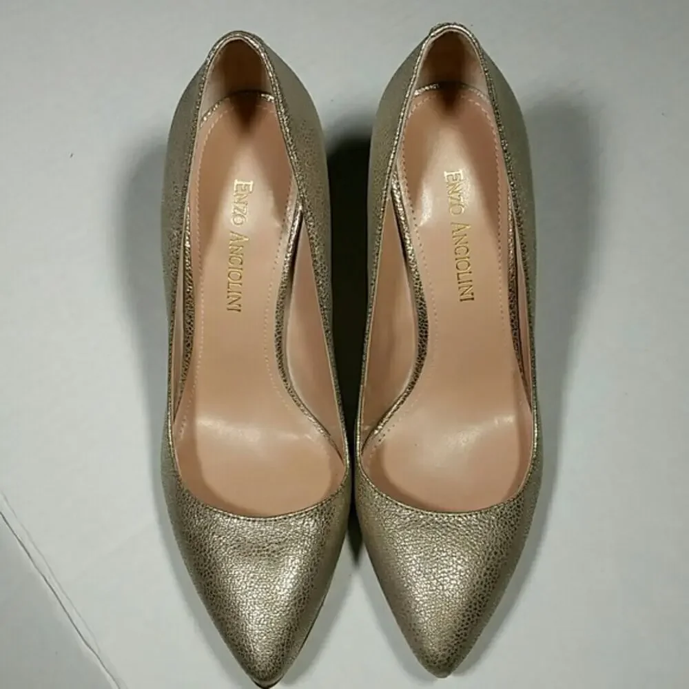 Enzo Angiolini Call Me gold leather grainy pumps heels sz 9M