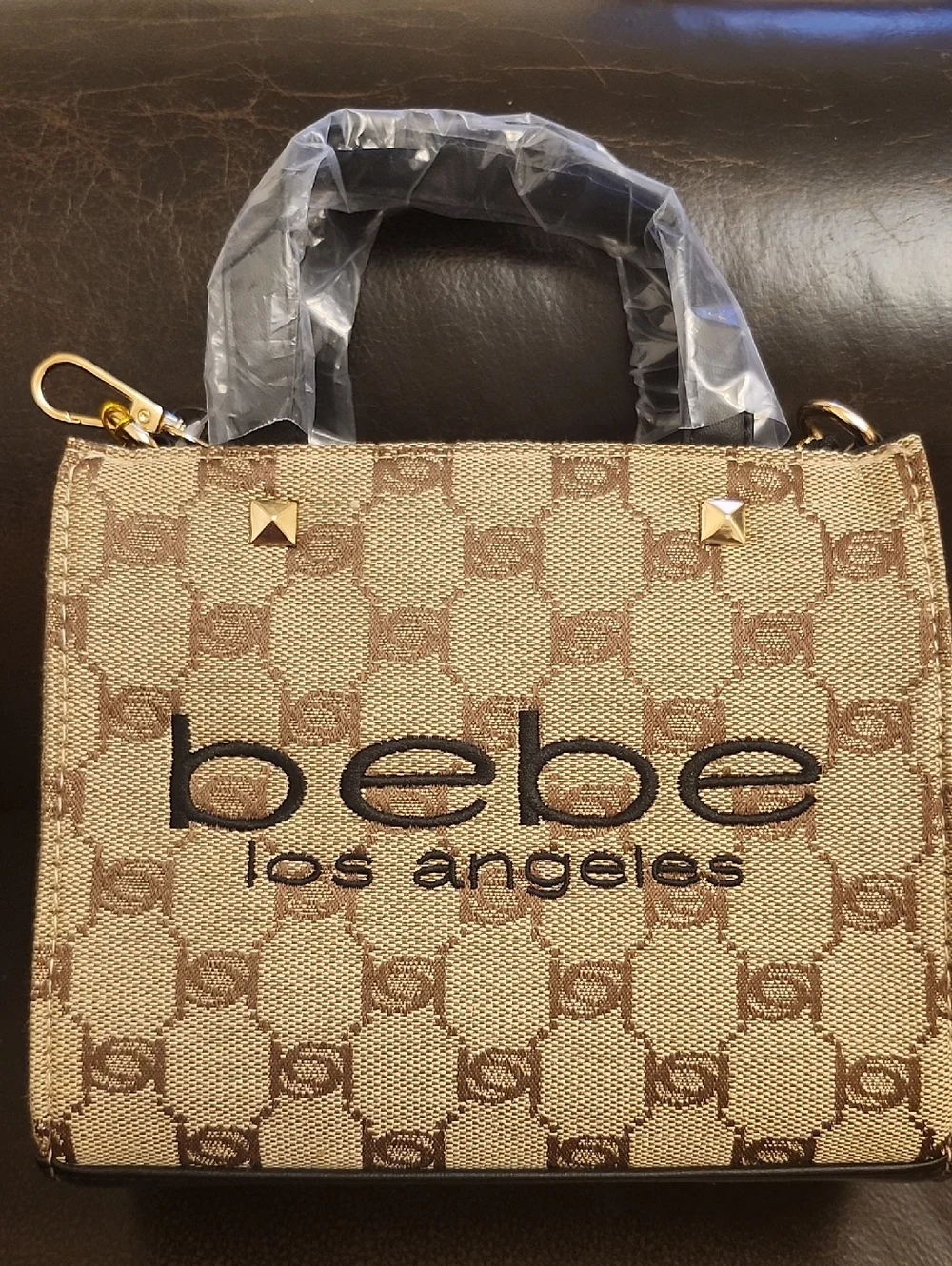 NWT Bebe Talulla Mini Monogram Satchel Bag - Brown/Beige Crossbody.