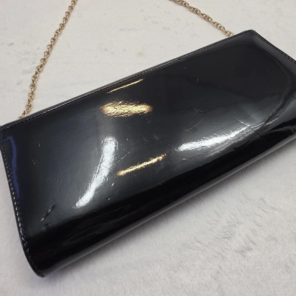 ALDO Black Patent Envelope Clutch Chain Strap Evening Crossbody Bag