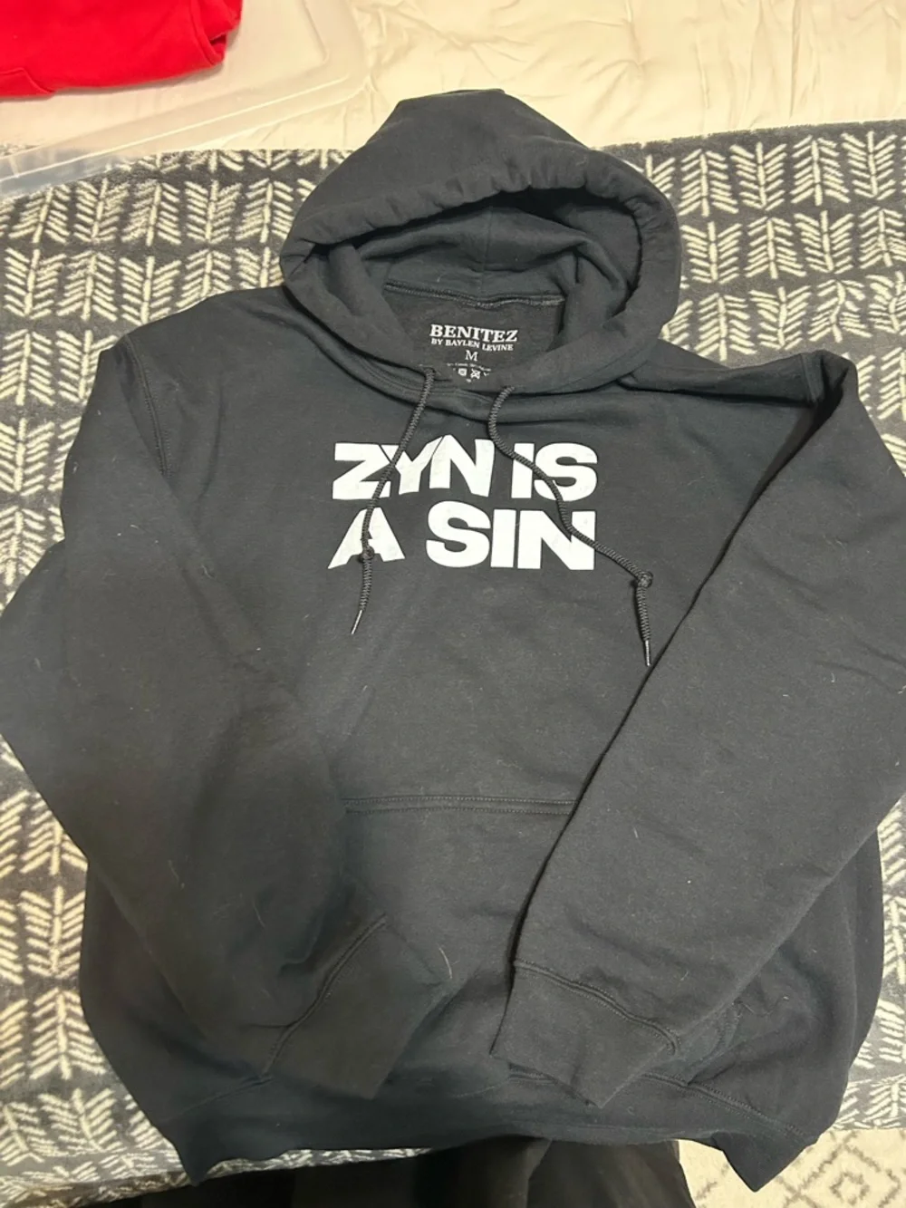 Benitez Black Pullover Hoodie with 'ZYN IS A SIN' Graphic