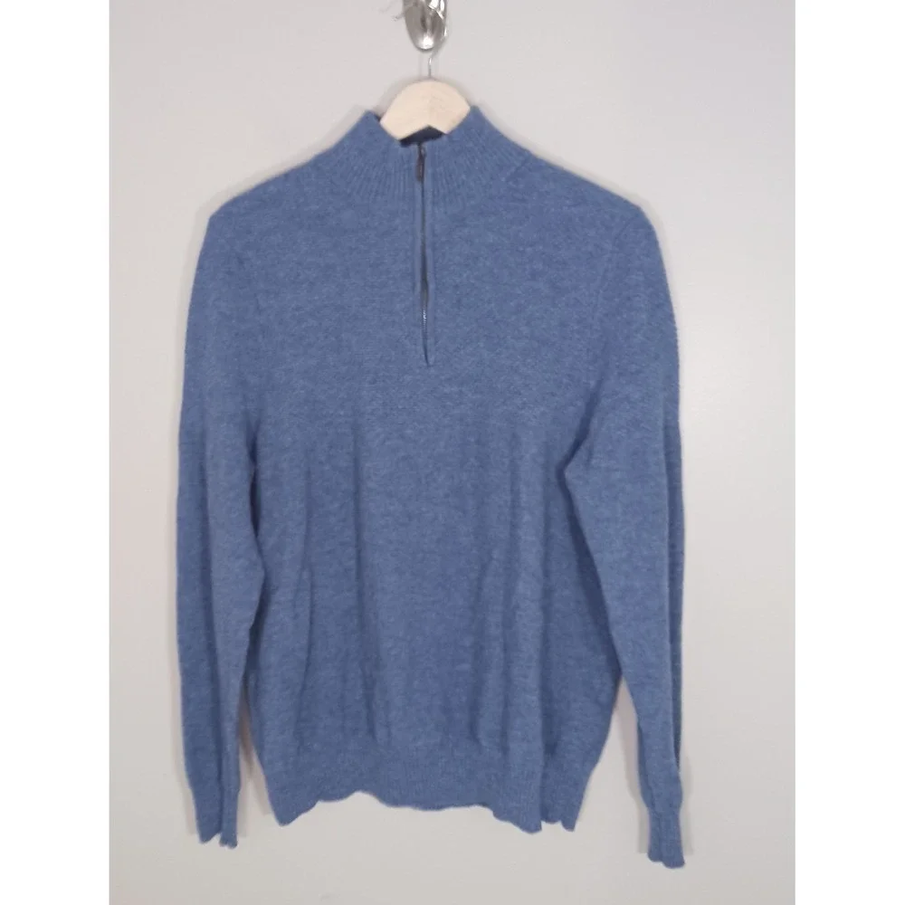 Woolovers 100% Merino Wool Quarter Zip Sweater Blue Pullover Mens Large Knit Top