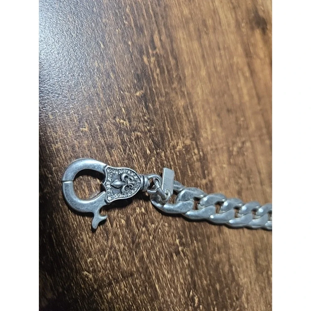 Stimga by Kim Min Sun Silver Tone Shield Fleur-de-Lis Chain Bracelet-Chunky NWT‎