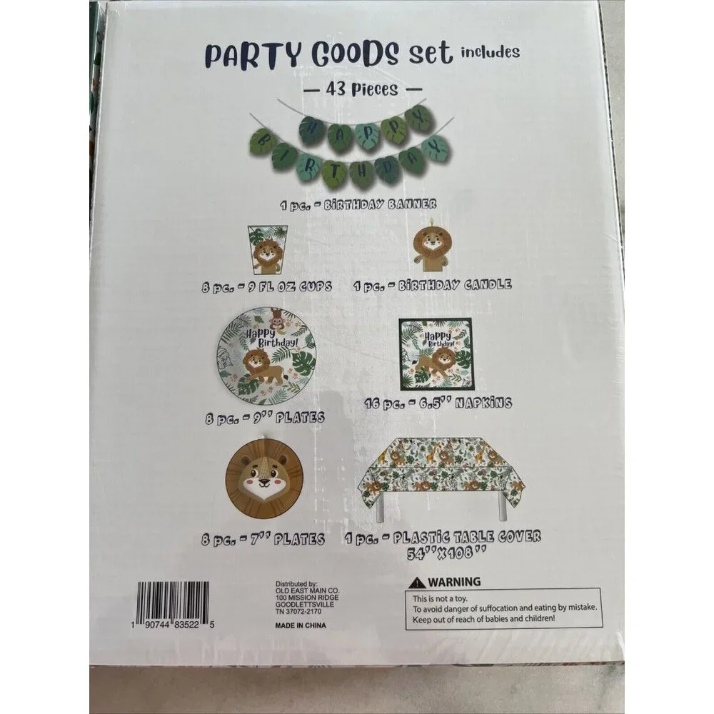 Set Of 2 Party In A Box Jungle Safari Birthday 43 Pcs Each 86 Total‎ Lion Monkey