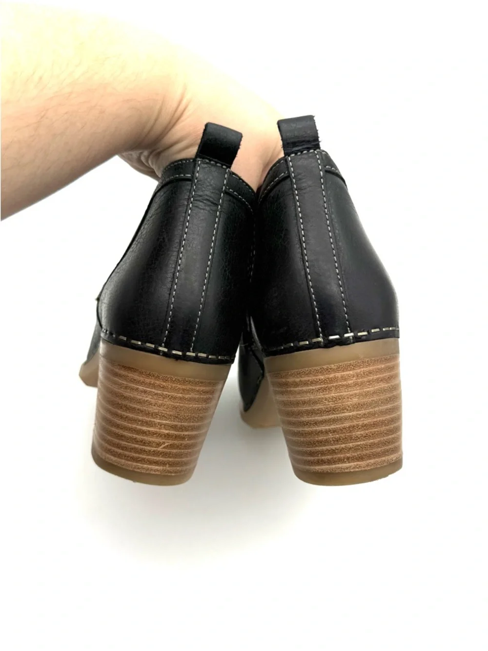 Dansko Harlene Black Leather Bootie Block Heel Ankle Boots EU 36 US 5.5-6