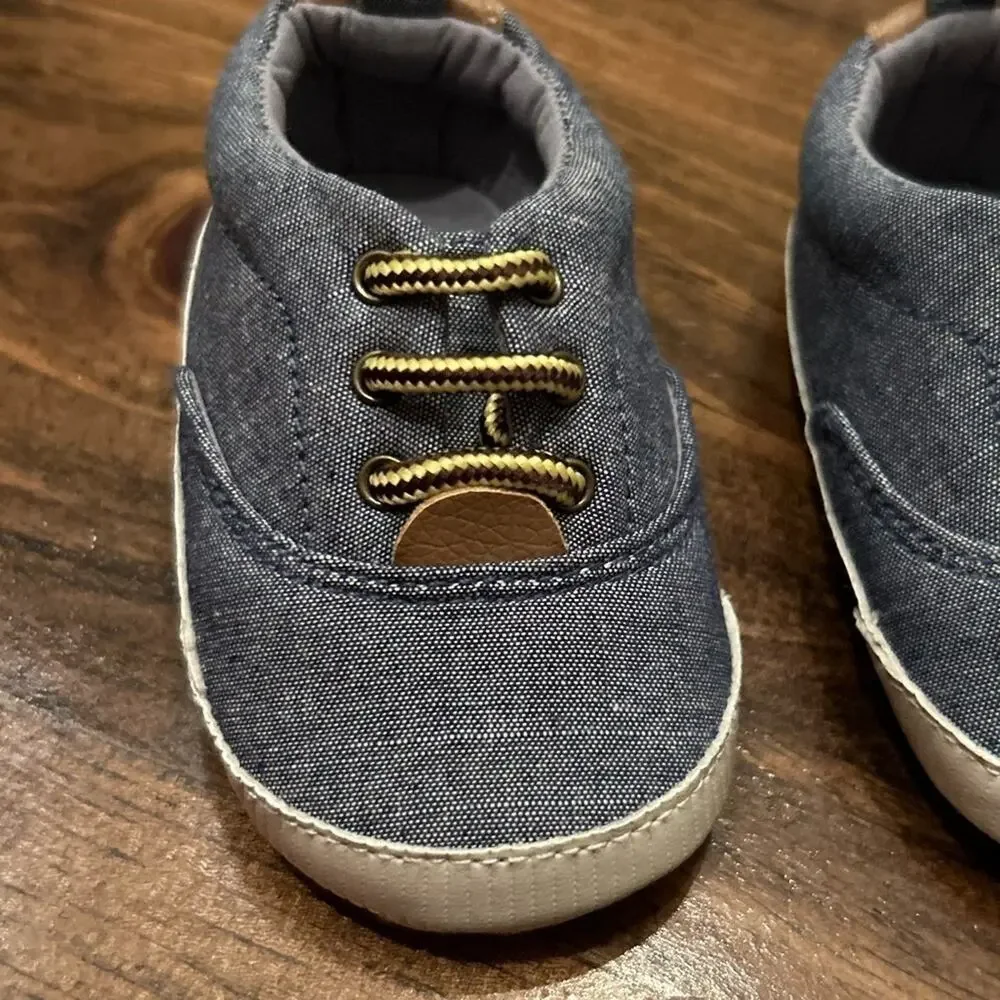 Gap Baby Chambray Slip On Soft Bottom Blue‎ & White Sneakers Size 6-12 Months