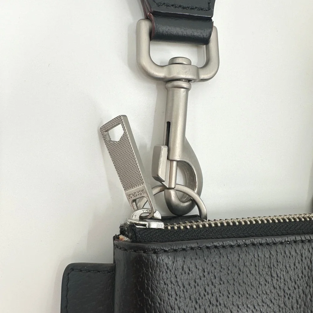 Jack Spade Mens Black Pebbled Leather Slim Briefcase Messenger Bag Crossbody