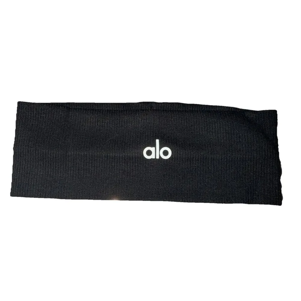 Alo Black Ribbed Headband Unisex Adults One Size Athletic Fitness Yoga Solid I