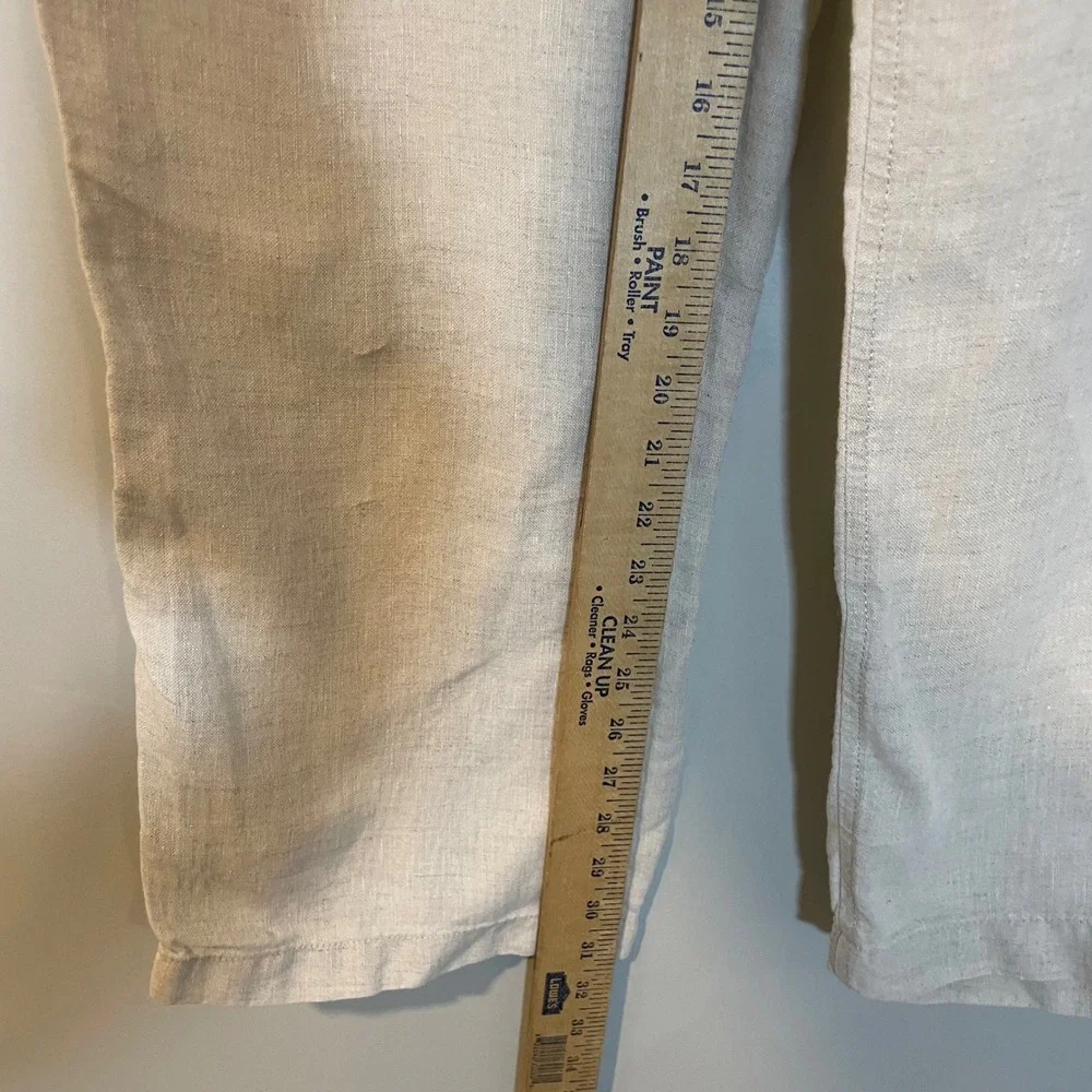 Caribbean Mens 100% Linen Flat Front Pants Beige 40x32 Straight Leg Resort