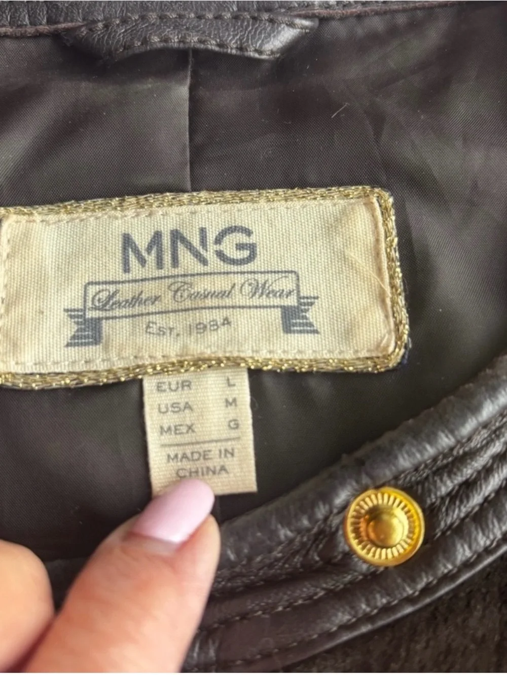 MNG Mango Mixed Media Leather & Suede Bomber Jacket Deep Chocolate Brown/Gold M