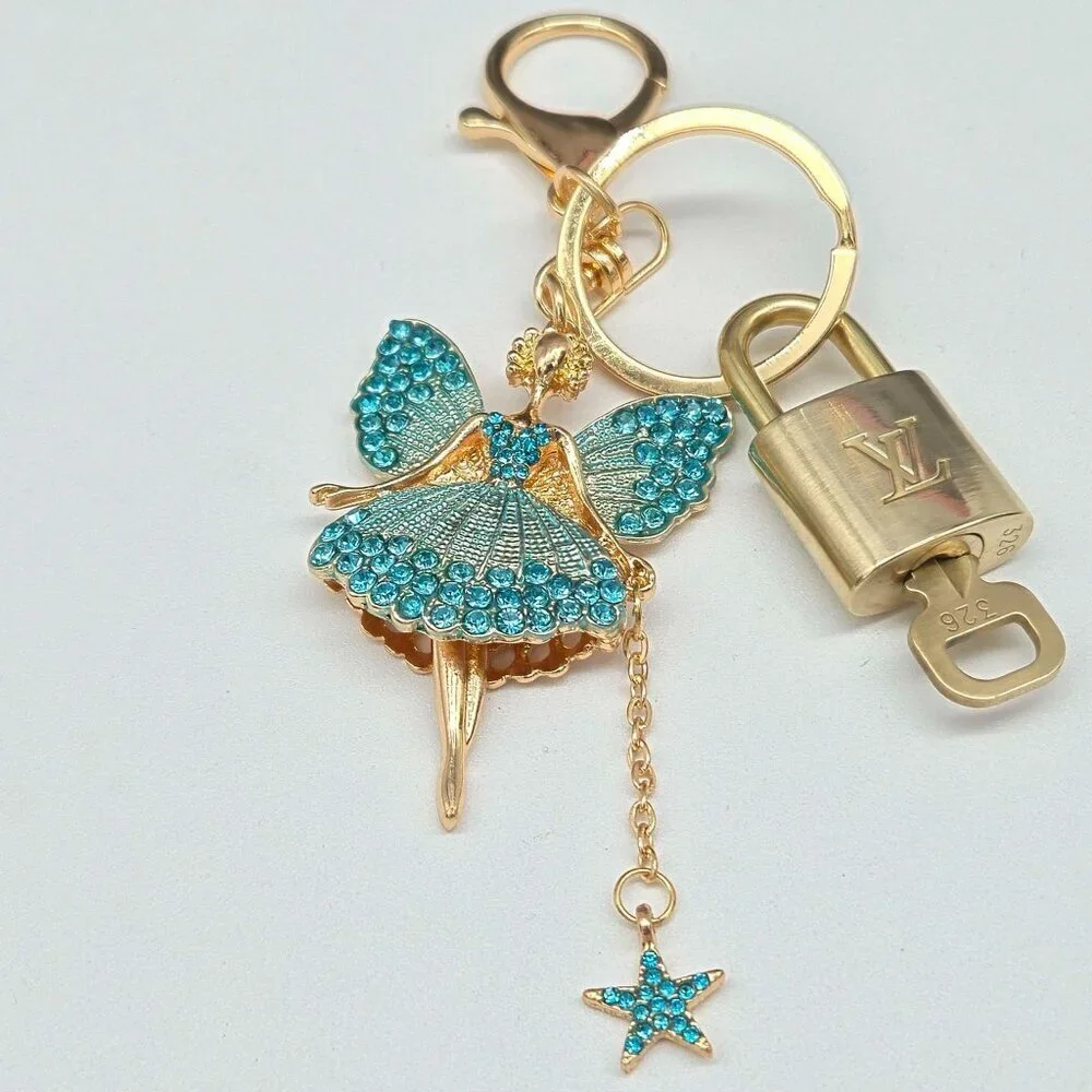 LV Gold Padlock Authentic 🔑 Luxury Bag Charm w/ Unbranded Fairy Keychain