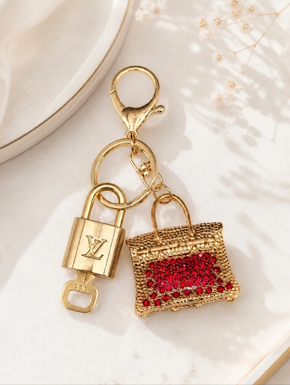 Authentic Louis Vuitton Gold Padlock & Key 🔒 LV Bag Charm Unbranded Keychain