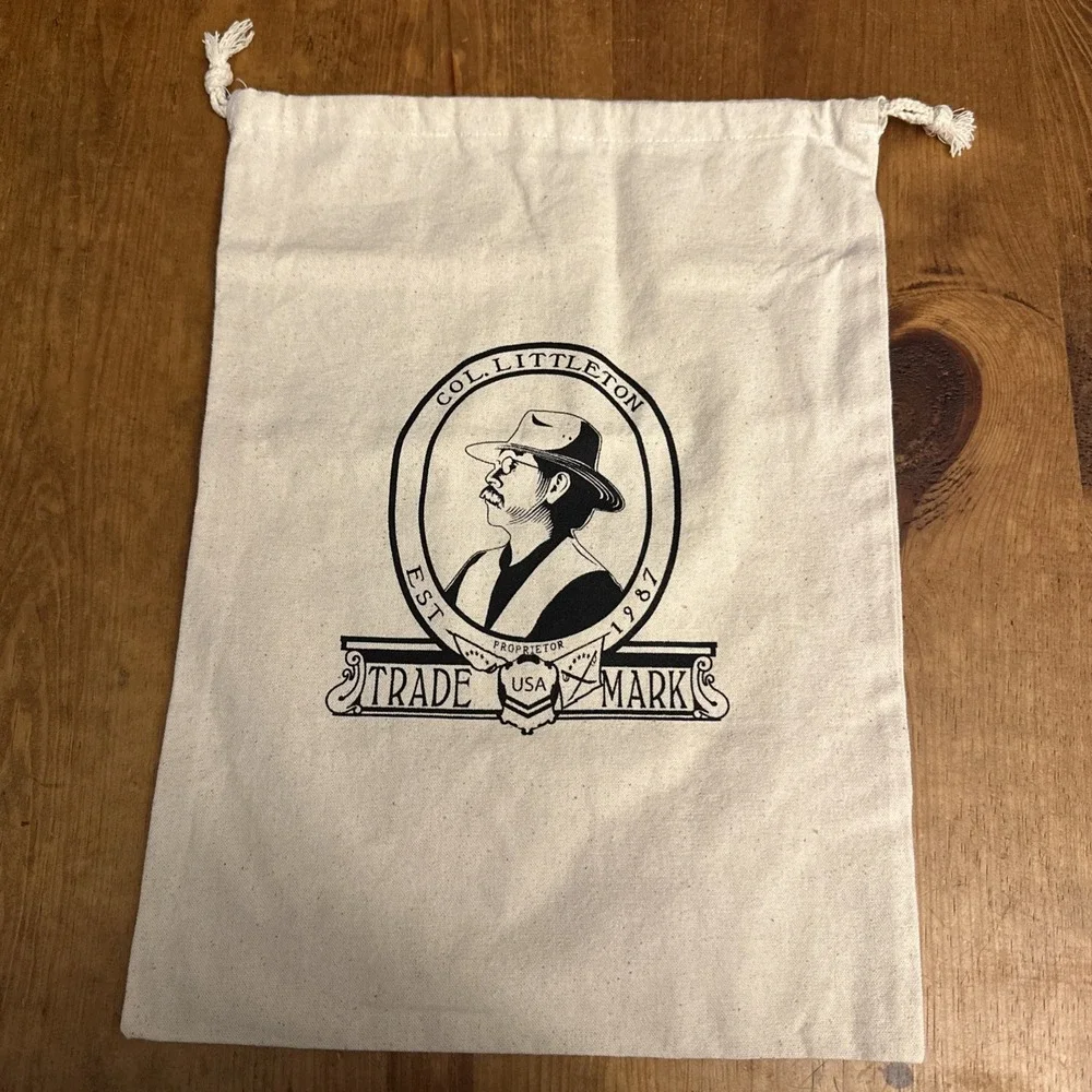 Col. Littleton Canvas Drawstring Dust Bag Made in USA Storage Pouch Logo‎ Beige