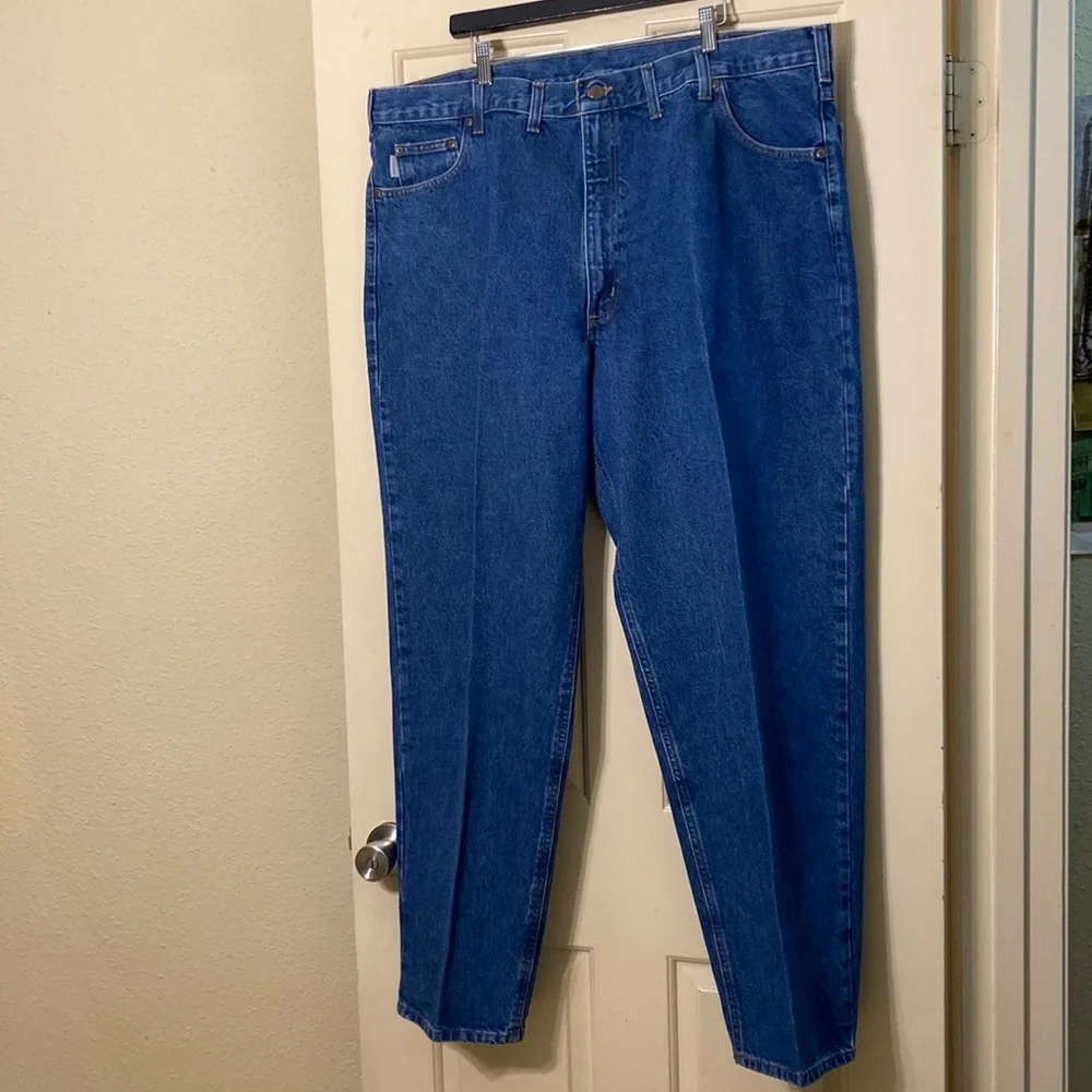 Carhartt Mens Blue Tapered Leg Relaxed Fit Denim Pockets Cotton Jeans Size 42/32