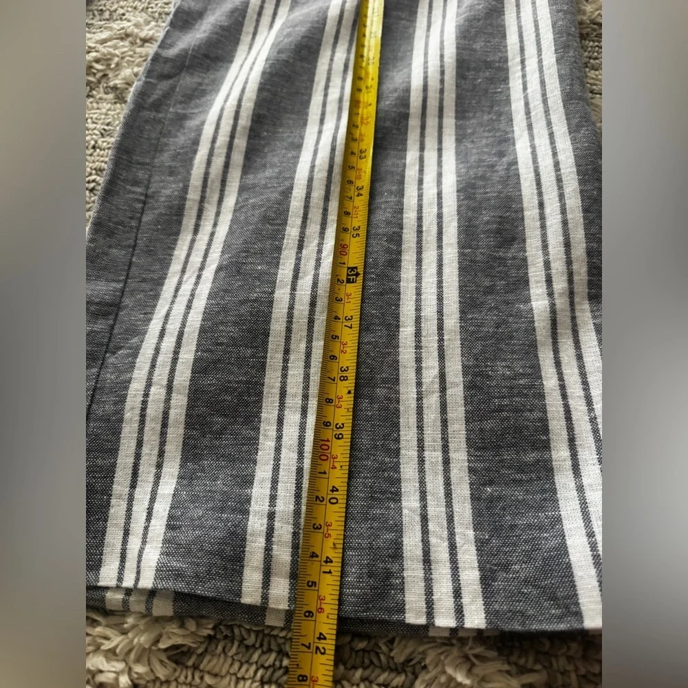 ZARA Linen Blend Striped Wide Leg Pants Blue White Drawstring Size M