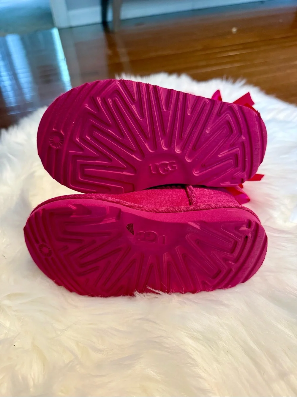 Uggs Hot Pink Shearling Bow Boots Girls Size 8