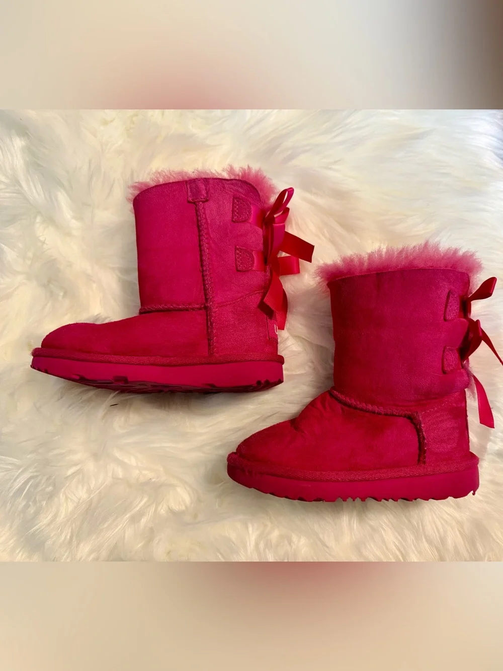 Uggs Hot Pink Shearling Bow Boots Girls Size 8