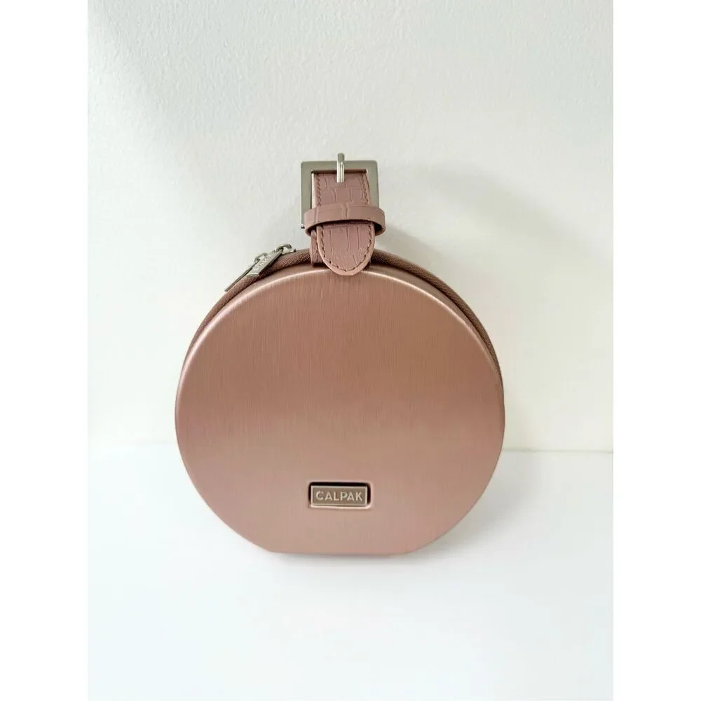 Calpak Luggage Rose Gold Round Baye Mini Hat‎ Box Makeup Travel Case Bag