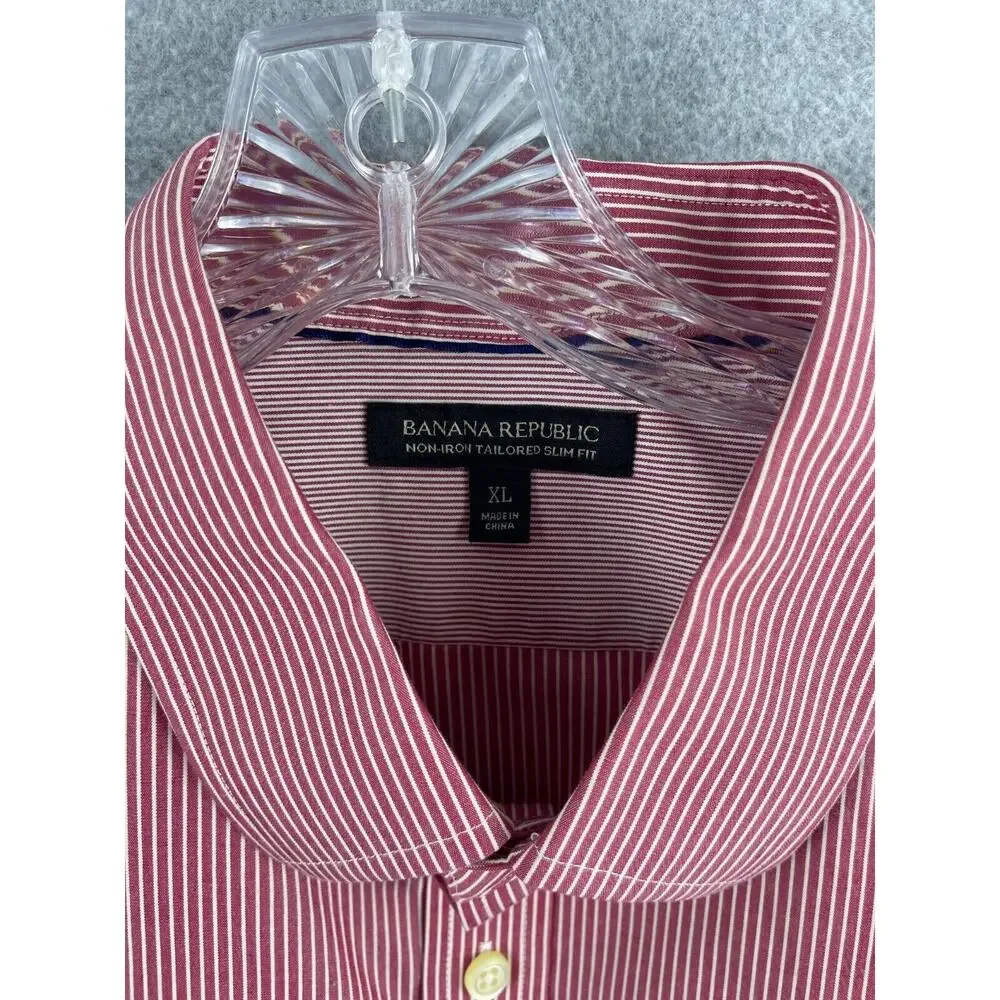 Banana Republic Shirt Men's XL Red Striped Long Sleeve‎ Button Up Non Iron Slim