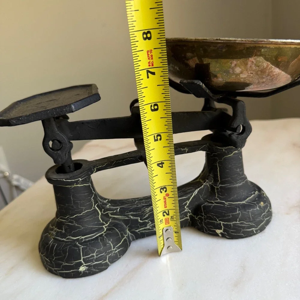 Vintage Peerage England Cast Iron Balance Scale Black Crackle Brass Bowl Decor