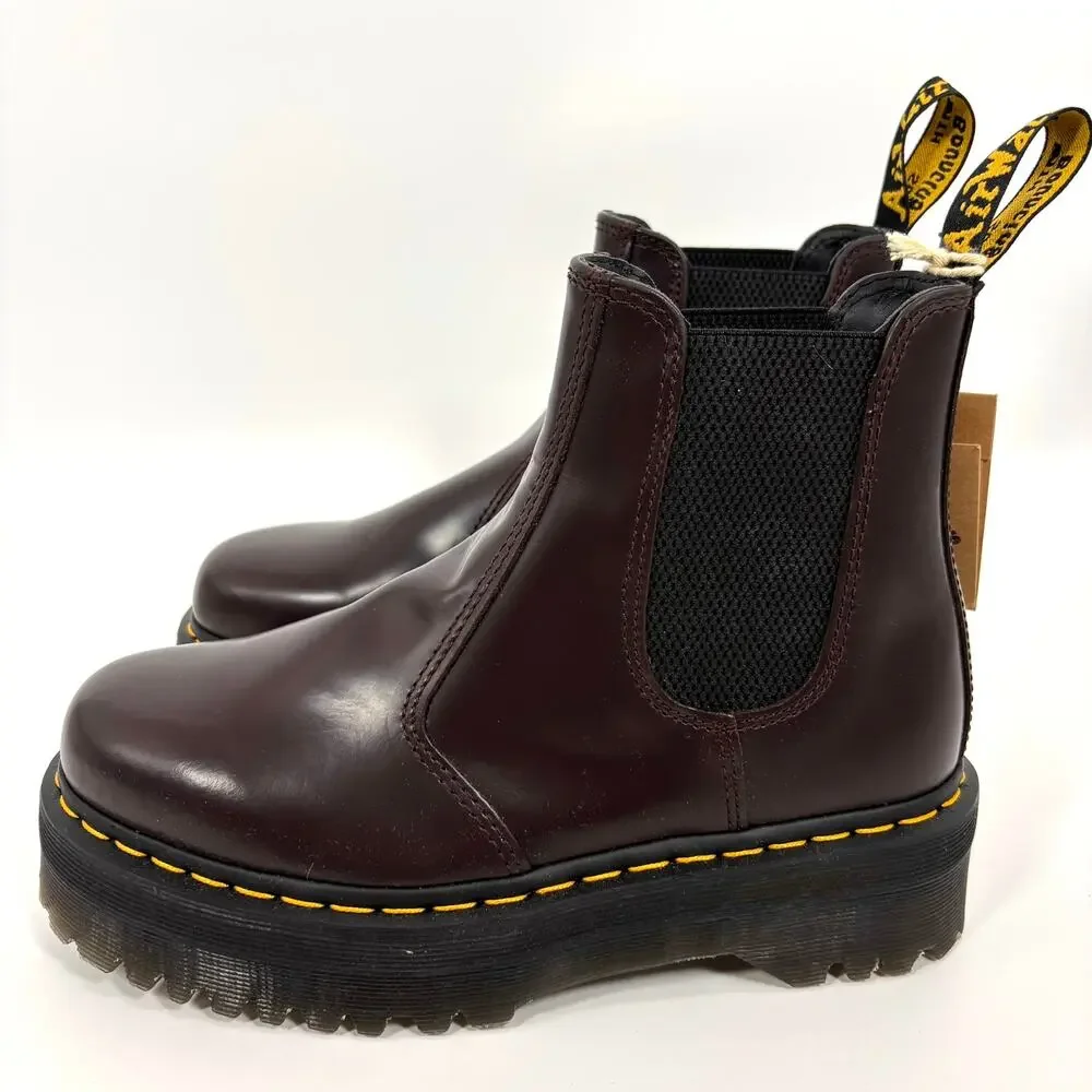 Nw Dr. Martens 2976 Quad Platform Chelsea Boots Womens 9 Mens 8 Burgundy Leather