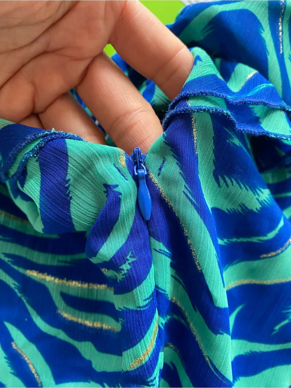 SAM EDELMAN Breezy Zebra Sleeveless Rouched Front Mini Dress in Blue & Mint! 🏝️