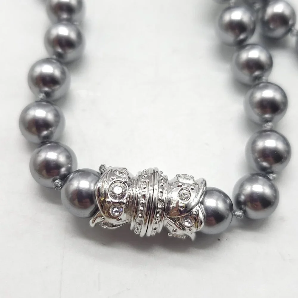 Nolan Miller Silver Tone Faux Pearl Necklace With Rhinestone Clasp 18 Inches