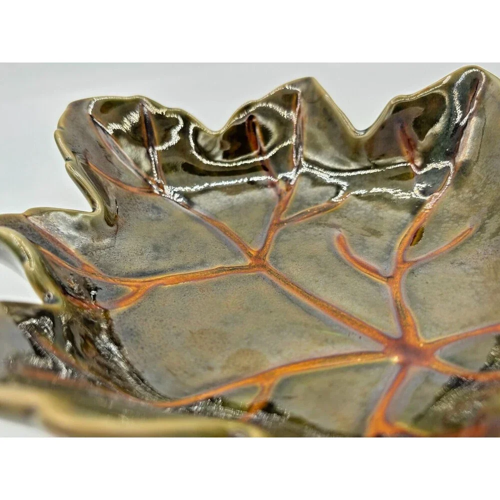 Pottery Barn Harvest Leaf Ceramic Glazed Serving Plate Tray Autumn‎ Fall Decor